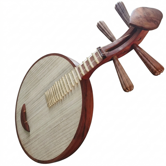 LANDTOM Handcrafted Professional Siamese Rosewood Folk Yueqin with Paulownia Soundboard, Rounded Body, Traditional Chinese Moon Guitar for Performance