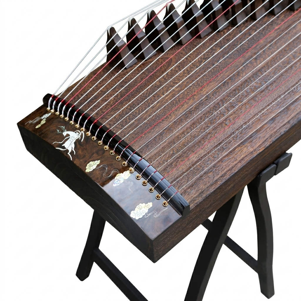 LANDTOM 100cm/39.4in "Forest Serenade" Portable Guzheng, Professional Thick-Carved Mini Guzheng 厚挖筝, Grade A Lankao Paulownia Soundboard, Burl Wood Trim Small Guzheng