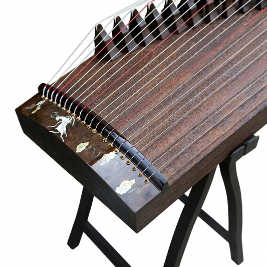 LANDTOM 100cm/39.4in "Forest Serenade" Portable Guzheng, Professional Thick-Carved Mini Guzheng 厚挖筝, Grade A Lankao Paulownia Soundboard, Burl Wood Trim Small Guzheng