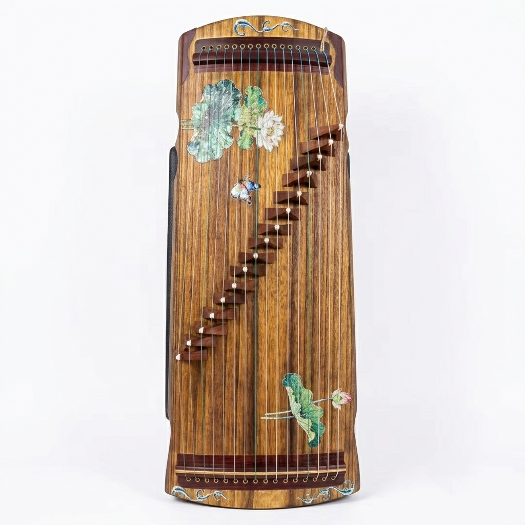 LANDTOM 16-String Travel Guzheng 70cm/27.6in Mini Chinese Zither with Paulownia Wood Body, Lotus Design, Portable Guzheng for Beginners, Students & Practice