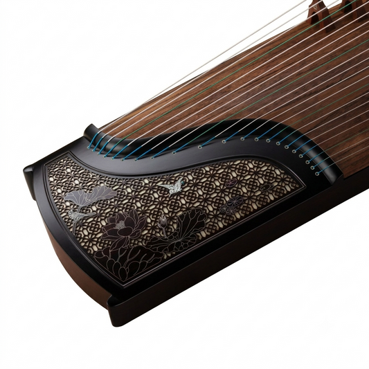 LANDTOM Lotus Window 163cm/64.2in Professional Guzheng with Paulownia Soundboard, Black Sandalwood Trim, Hollow Lotus Window Carving & Steel-Core Nylon Strings