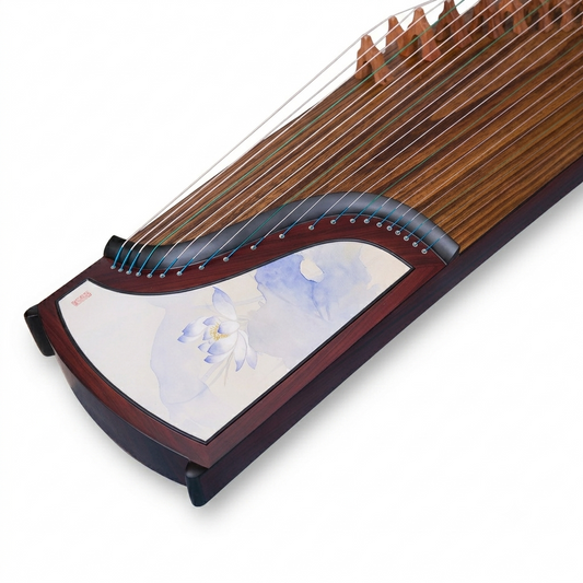 LANDTOM Lotus in Violet Haze 163cm/64.2in Professional Guzheng with Broadleaf Rosewood, Paulownia Soundboard, Hand-Painted Artwork & Performance Grade