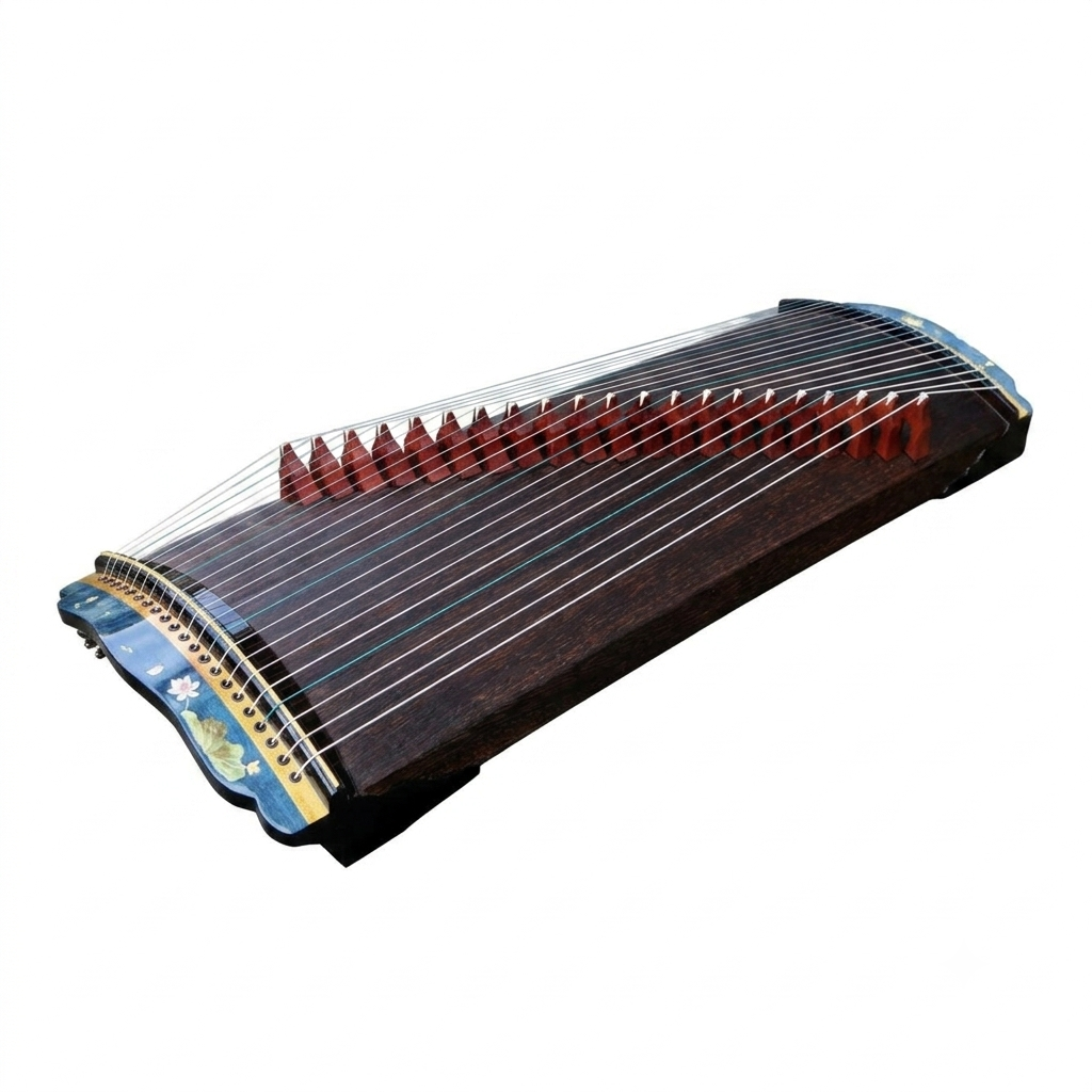 LANDTOM Azure Essence 88cm/34.6in Ebony Portable Professional Small Guzheng, Thick Hollow-Carved Sound Channel, Wood-in-Wood Inlay, Piano Gloss Finish Mini Guzheng