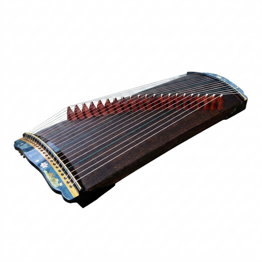 LANDTOM Azure Essence 88cm/34.6in Ebony Portable Professional Small Guzheng, Thick Hollow-Carved Sound Channel, Wood-in-Wood Inlay, Piano Gloss Finish Mini Guzheng