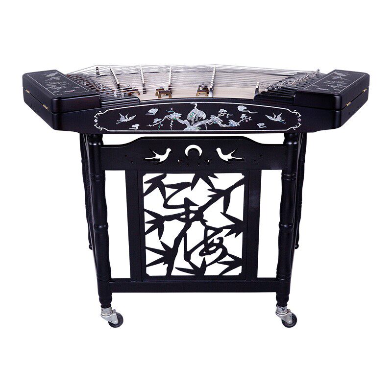 Yuehai（乐海）Brand African Blackwood 402 Shell-Carved Colored Mother-of-Pearl Inlay Pine and Crane (Longevity Motif) Yangqin 626L-A For Professional Examinations and Stage Performance
