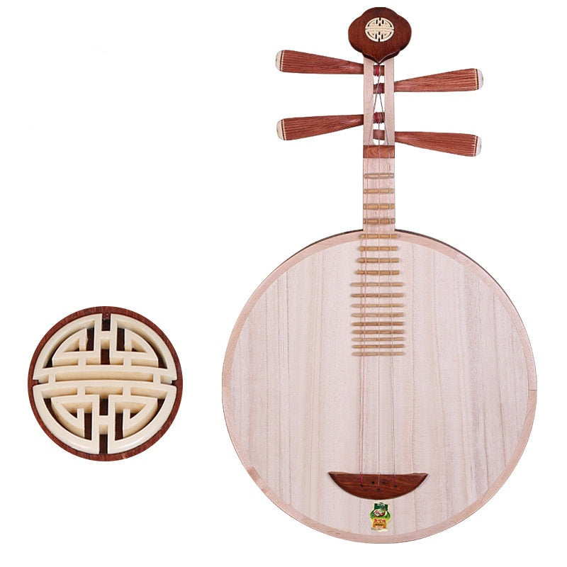 Dunhuang敦煌 636 Beginner Yueqin 3-String, 17-Fret with Paulownia Soundboard, Dyed Hardwood Body, Ironwood 24-Ridge Tuning Pegs & Ruyi Headstock