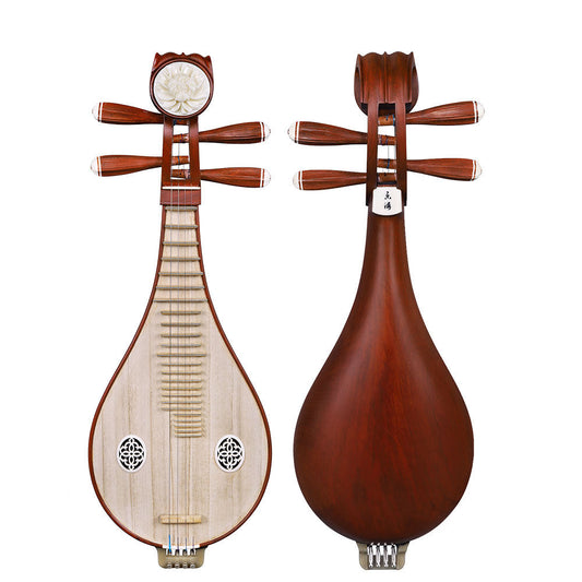 Yuehai乐海 413 Liuqin Beginner & Performance Grade Chinese Mandolin with Paulownia Soundboard, Tessmannia (African Rosewood) Body, Brass Fine Tuning Tailpiece & Peony Headstock, 4-String Traditional Chinese Instrument