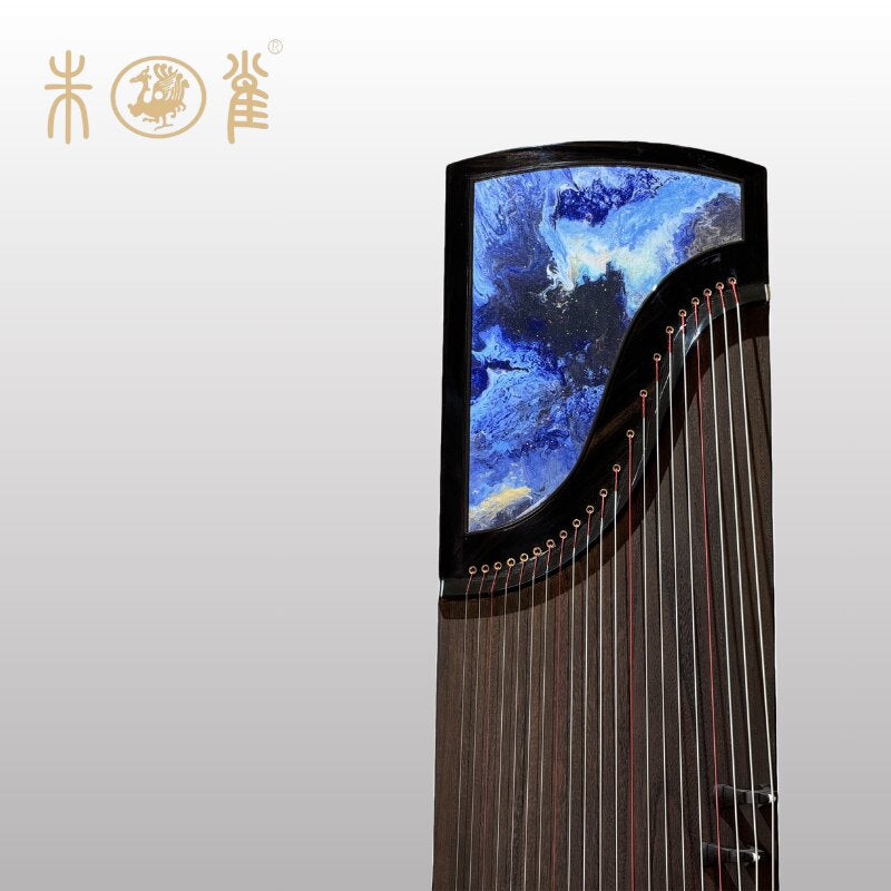 Zhuque朱雀 Azure Drift Professional Guzheng with Premium Lankao Paulownia Soundboard, African Rosewood Body, Ebony Bridges & Hollow-Carved Construction