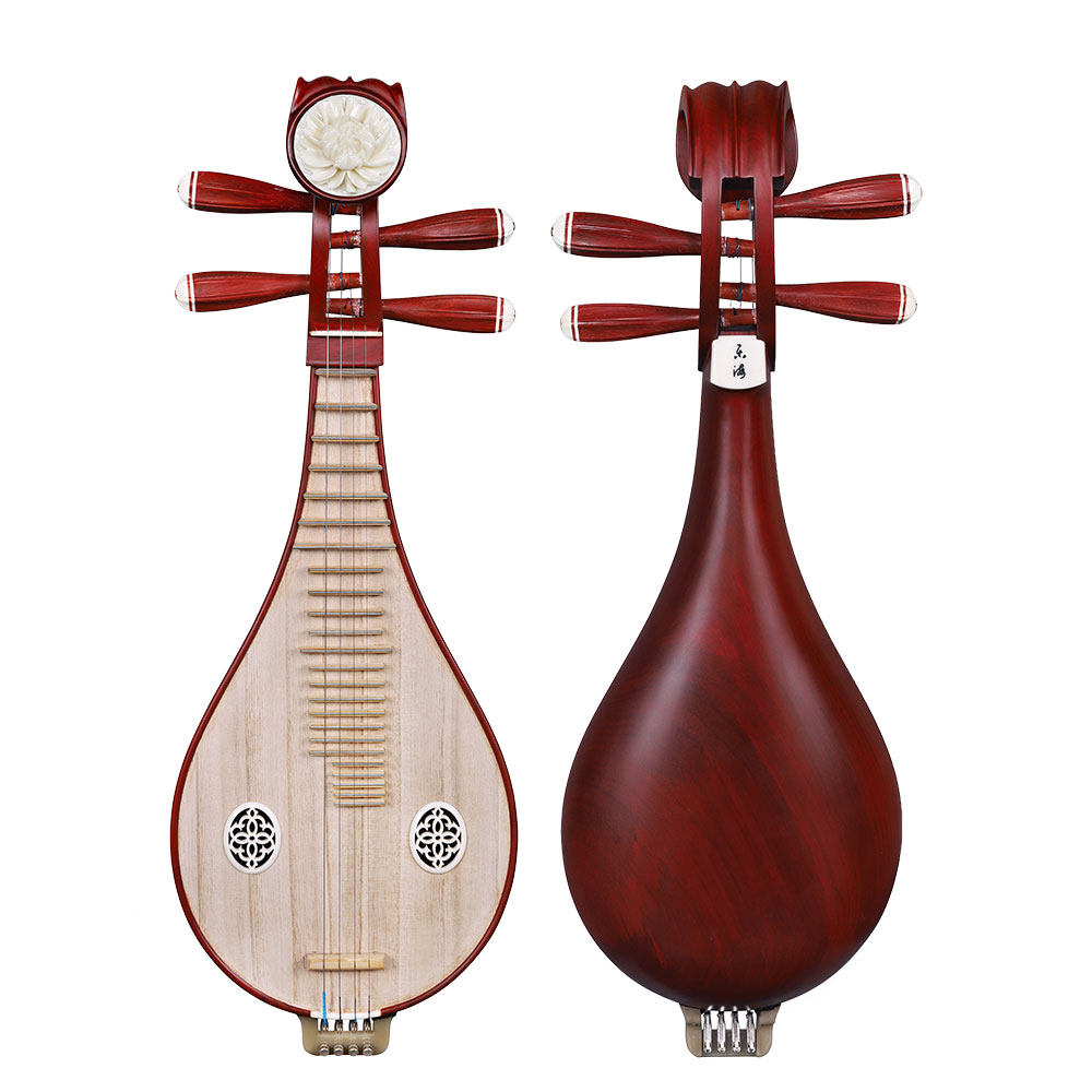 Yuehai乐海 412-2 Liuqin Beginner & Performance Grade Chinese Mandolin with Paulownia Soundboard, African Padauk Body, Brass Fine Tuning Tailpiece & Peony Headstock, 4-String Traditional Chinese Instrument
