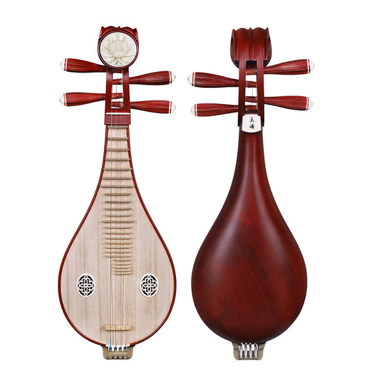 Yuehai乐海 412-2 Liuqin Beginner & Performance Grade Chinese Mandolin with Paulownia Soundboard, African Padauk Body, Brass Fine Tuning Tailpiece & Peony Headstock, 4-String Traditional Chinese Instrument