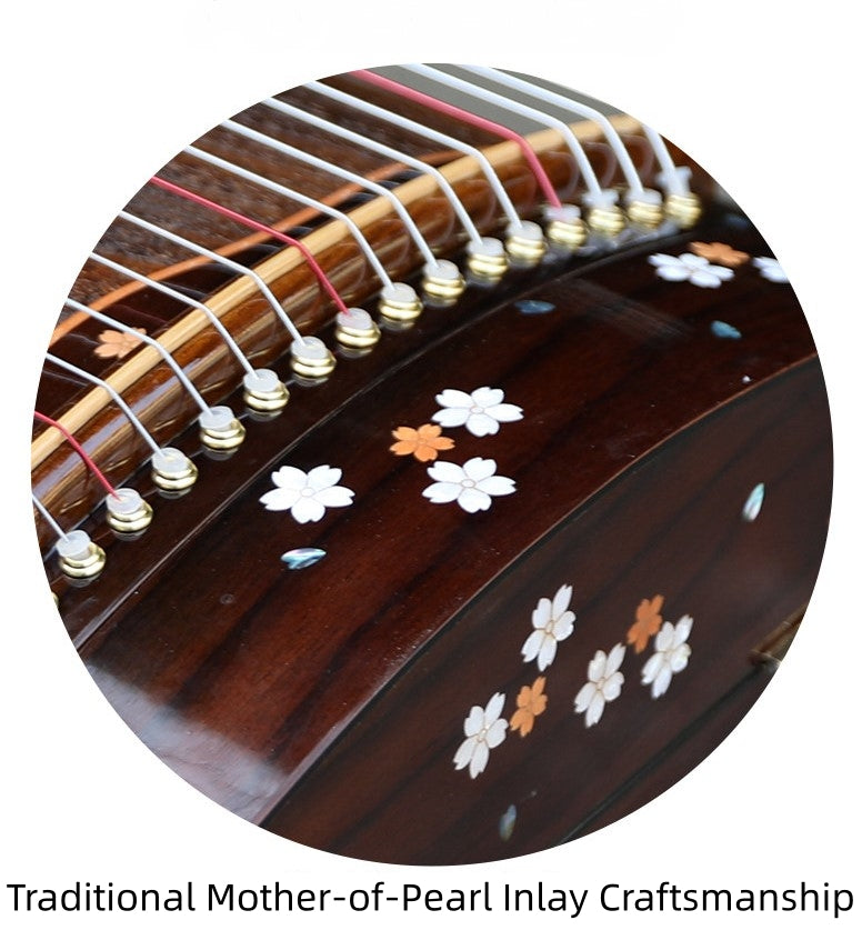 Xiansheng仙声 100cm/39.4in Portable Travel Guzheng One-Piece Hollow-Carved Construction 21-String Professional Beginner Guzheng with Grade-A Lankao Paulownia Soundboard, Broadleaf Rosewood Side Panels & Mother-of-Pearl Inlay, Mini Guzheng, Small Guzheng