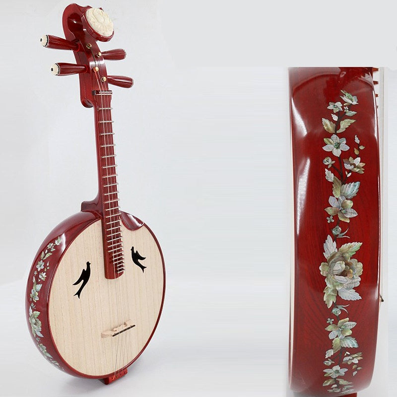 LANDTOM Hongmu Hardwood Peony Zhongruan Intermediate Performance & Examination Grade with Paulownia Soundboard, Cutaway Body, Mother-of-Pearl Peony Inlay, Peony Headstock & Bird-Shaped Sound Holes