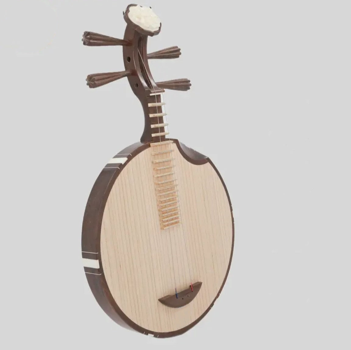 LANDTOM Professional Ebony Folk Yueqin with Paulownia Soundboard, Cutaway Body, Peony Headstock, Traditional Chinese Moon Guitar for Performance