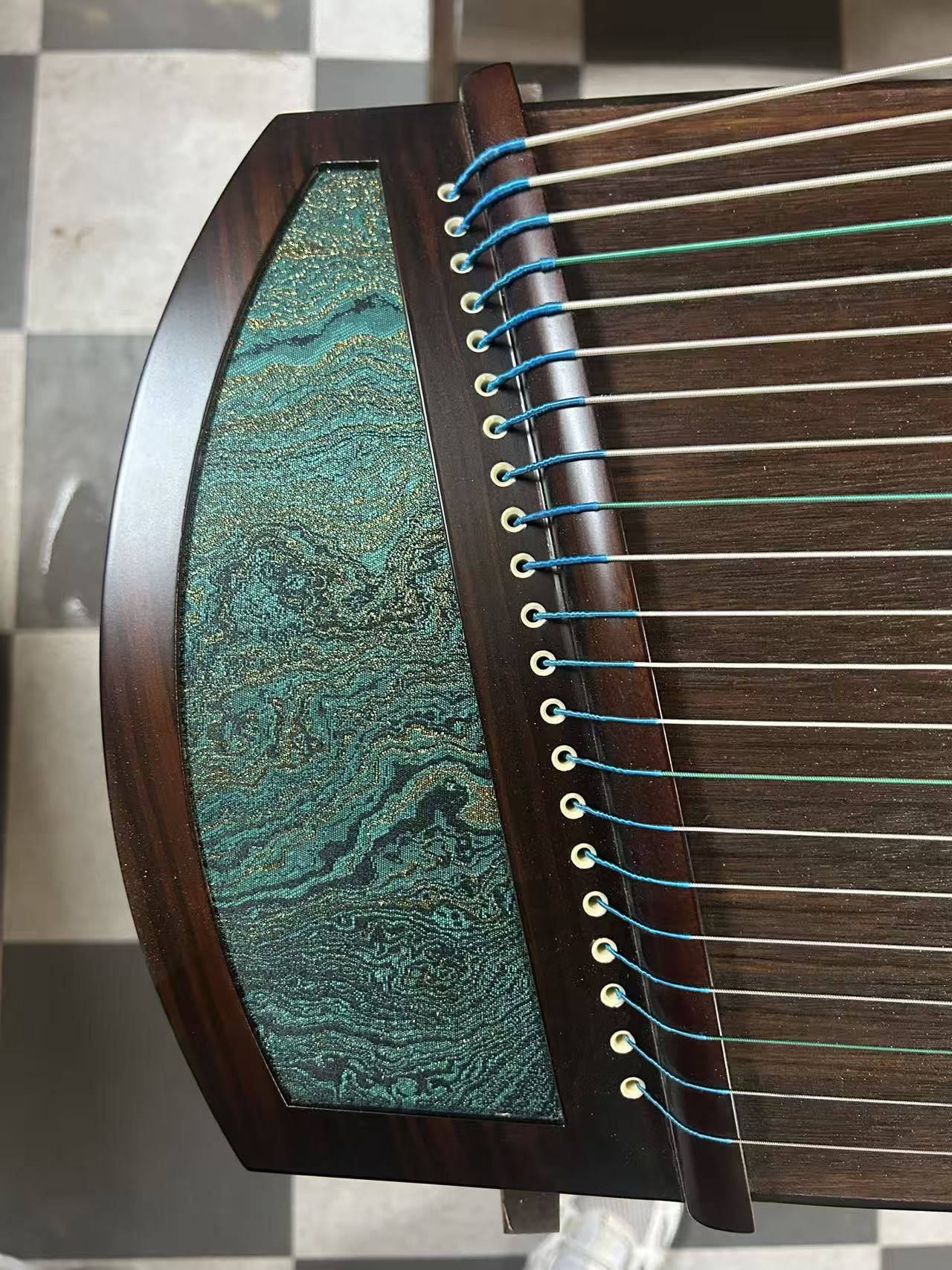 LANDTOM 125cm/49.2in Portable Guzheng with Dalbergia Rosewood Body, Lankao Paulownia Soundboard, Song Brocade Decoration & Rosewood Bridges