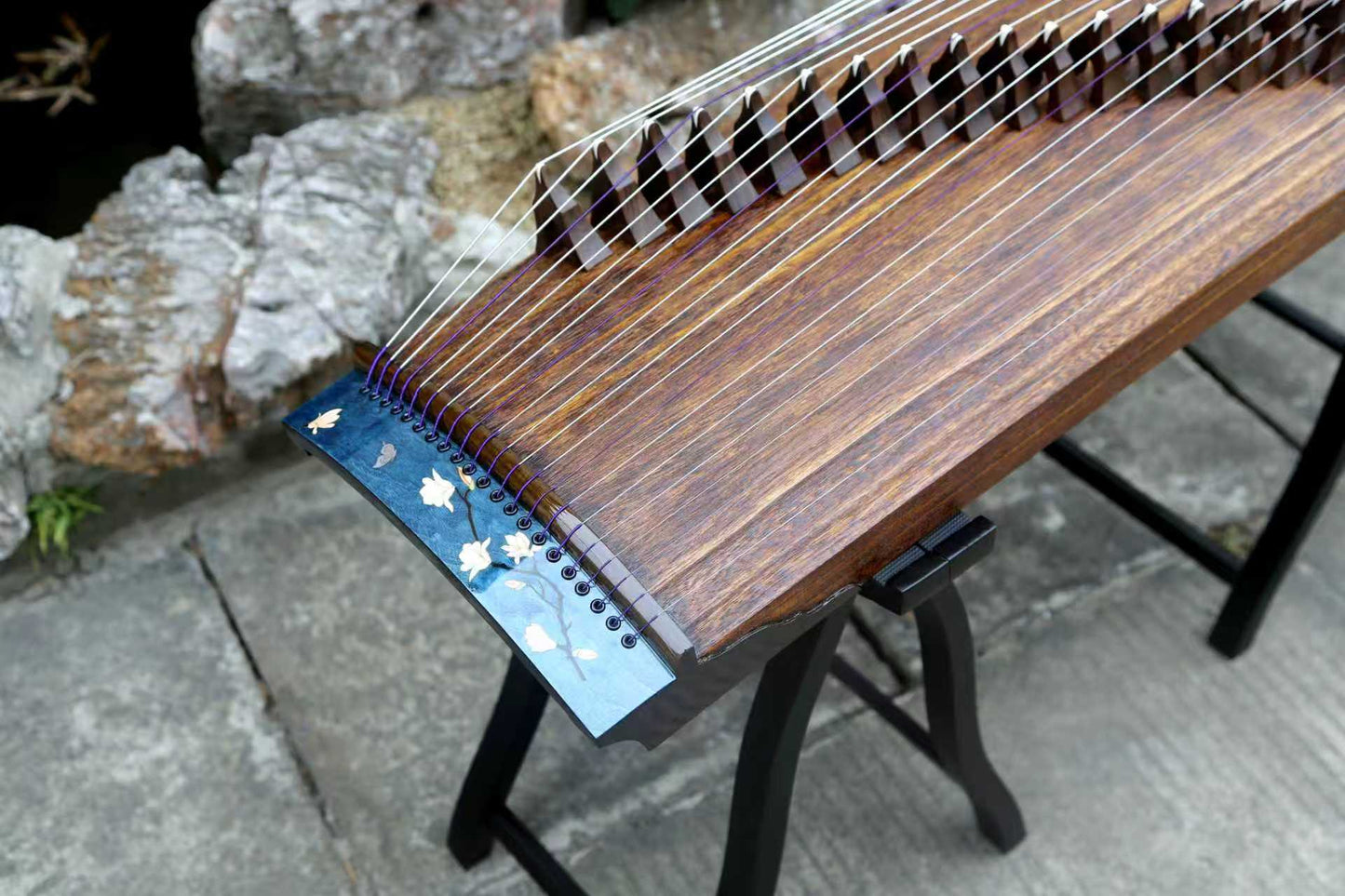 LANDTOM 100cm/39.4in Handcrafted Portable Small Guzheng Professional Performance & Examination Grade with Thick Hollow-Carved Paulownia Soundboard, Ebony Trim, Mini Guzheng Tidal Whisper
