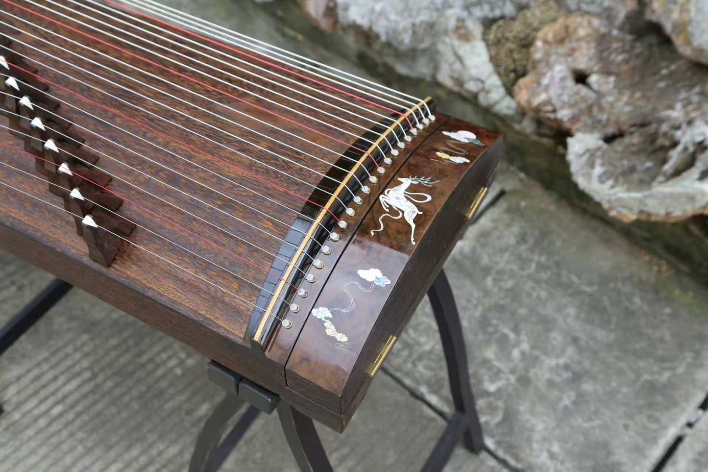 LANDTOM 100cm/39.4in "Forest Serenade" Portable Guzheng, Professional Thick-Carved Mini Guzheng 厚挖筝, Grade A Lankao Paulownia Soundboard, Burl Wood Trim Small Guzheng