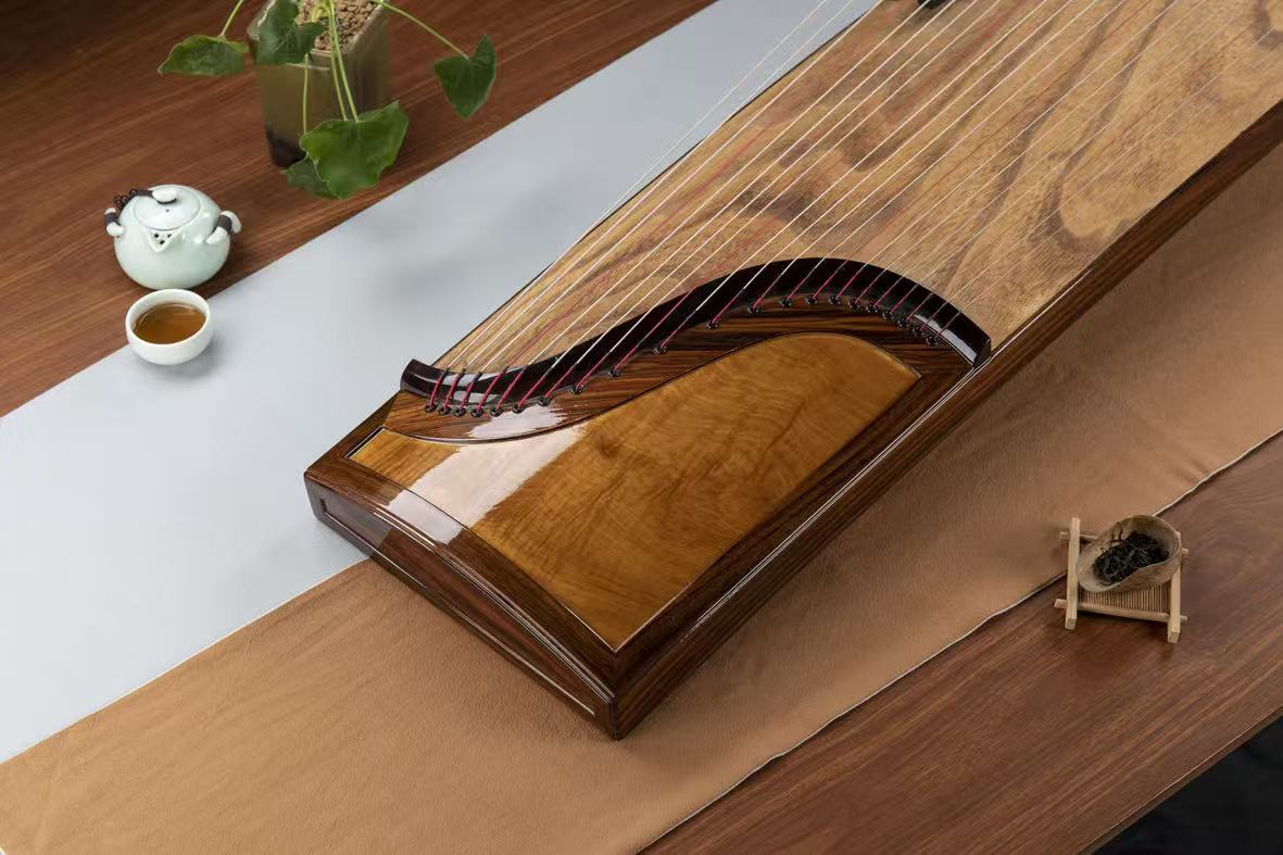 Longyin龙音 Celestial Radiance穹光 S-158 Professional 163 cm/64.2” Guzheng with Broadleaf Rosewood Body, Golden Nanmu Accents & Grade-A Lankao Paulownia Soundboard, 21-String Chinese Zither