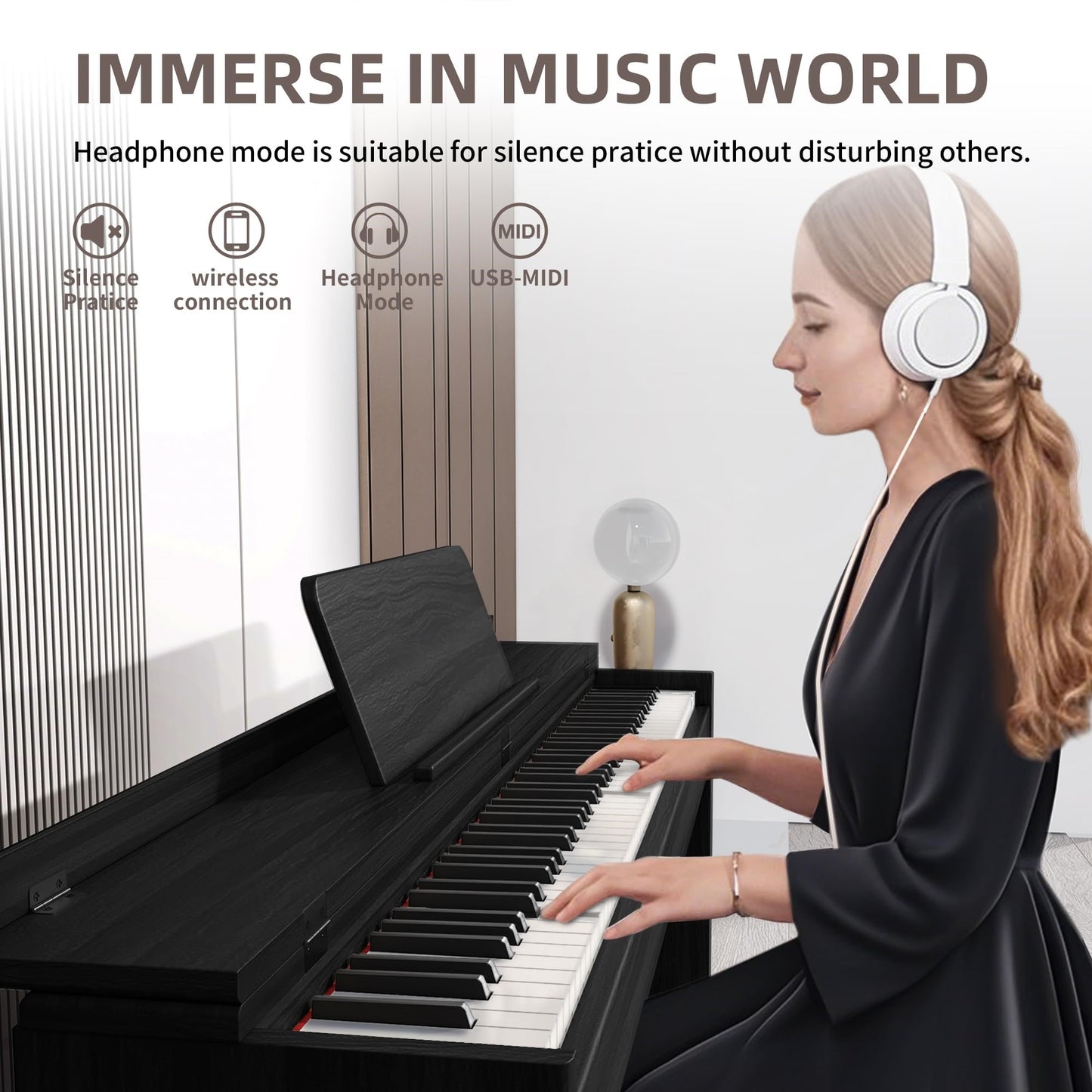 LANDTOM BL-8812 Digital Piano 88 Key Fully Weighted Keyboard, White | Hammer Action Electric Pianos, Wooden Upright Electronic Piano for Beginner & Professional, Midi Compatible, Triple Pedal