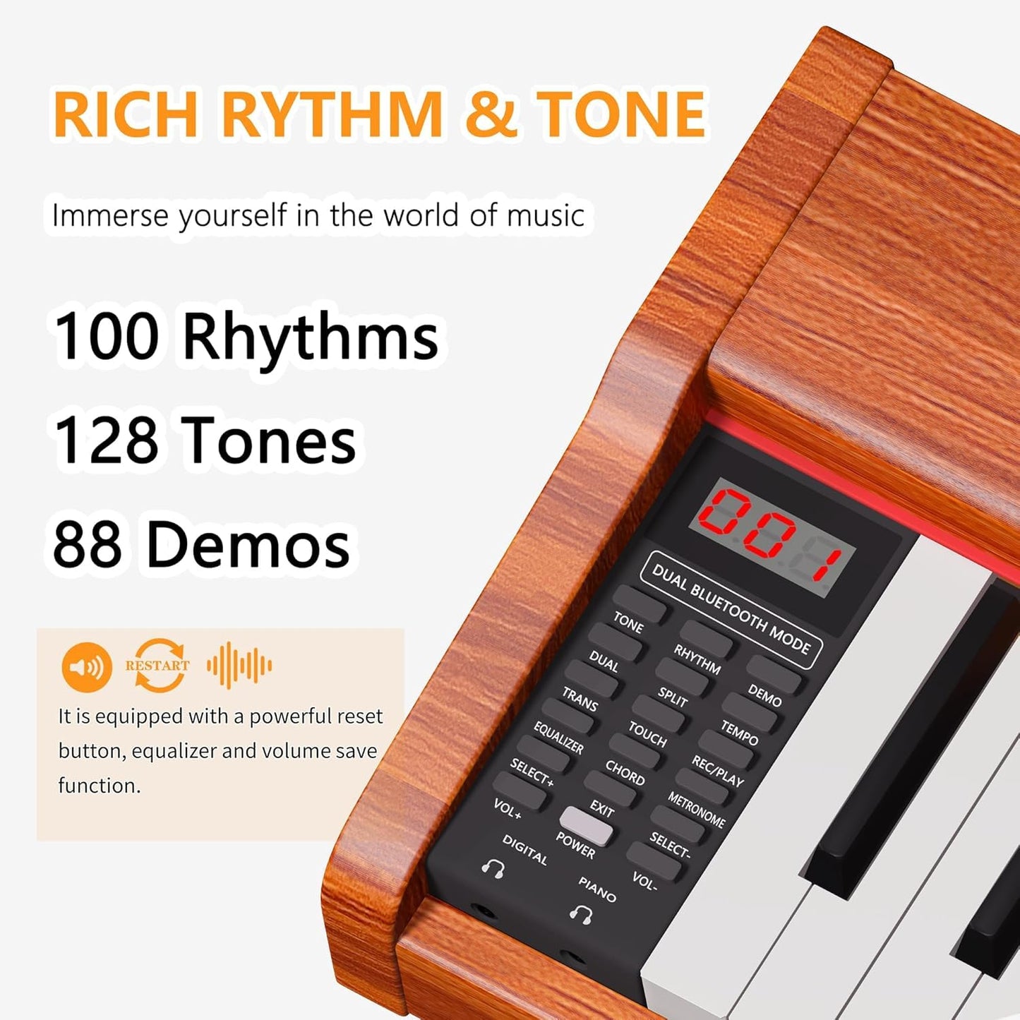 LANDTOM 130Z-4S Digital Piano 88-Key Fully Weighted Keyboard | Hammer Action Electric Piano, Full-Size Wooden Pianos for Beginner Professional Adults with Sheet Music Stand, Triple Pedal