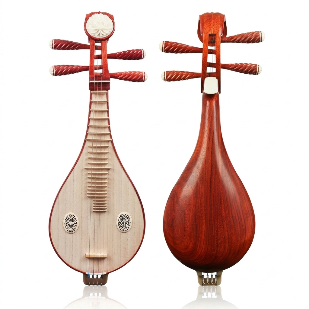 LANDTOM Rosewood Liuqin Beginner & Examination Grade Chinese Mandolin with Paulownia Soundboard, Rosewood Body & Peony Headstock, 4-String Traditional Chinese Instrument