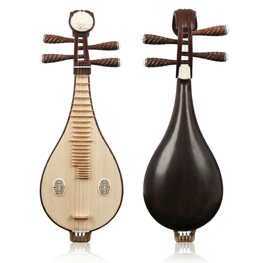 LANDTOM Wenge Wood Liuqin Performance & Examination Grade Chinese Mandolin with Paulownia Soundboard, Peony Headstock, 4-String Traditional Chinese Instrument
