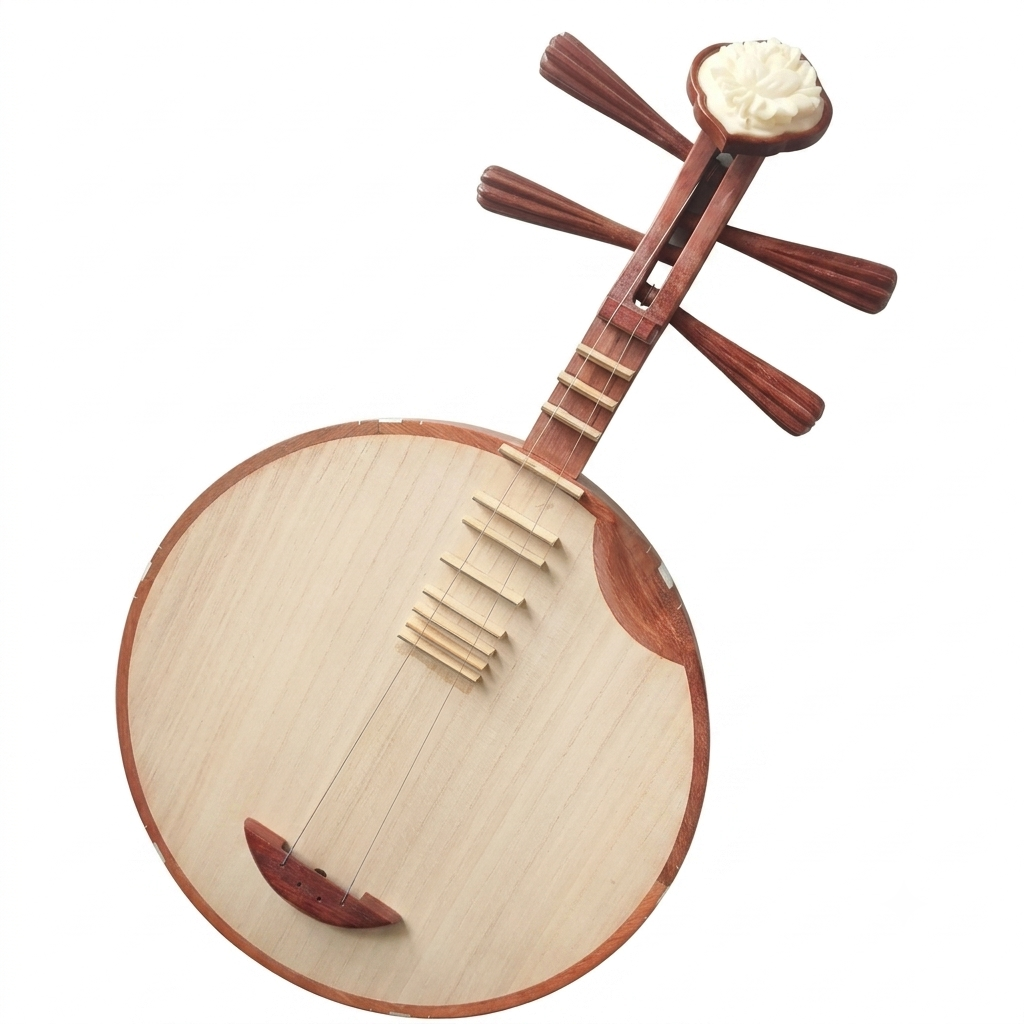 LANDTOM Siamese Rosewood Peking Opera Yueqin with Paulownia Soundboard, Cutaway Body, Peony Headstock, Rich Tone for Hobbyists & Intermediate Players
