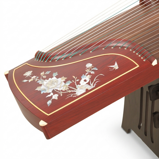 LANDTOM Peony Splendor 163cm/64.2in Beginner Guzheng with Lankao Paulownia Soundboard, Red Sandalwood Trim & Peony Artwork
