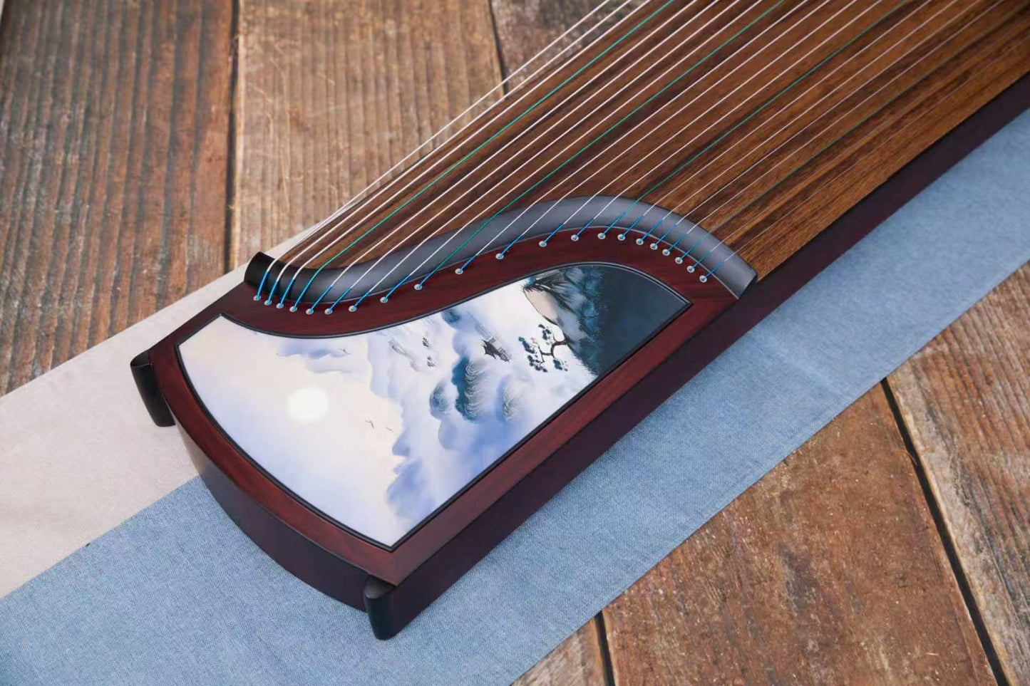 LANDTOM Greeting Pine 163cm/64.2in Professional Guzheng with Broadleaf Rosewood, Paulownia Soundboard, Hand-Painted Artwork & Performance Grade