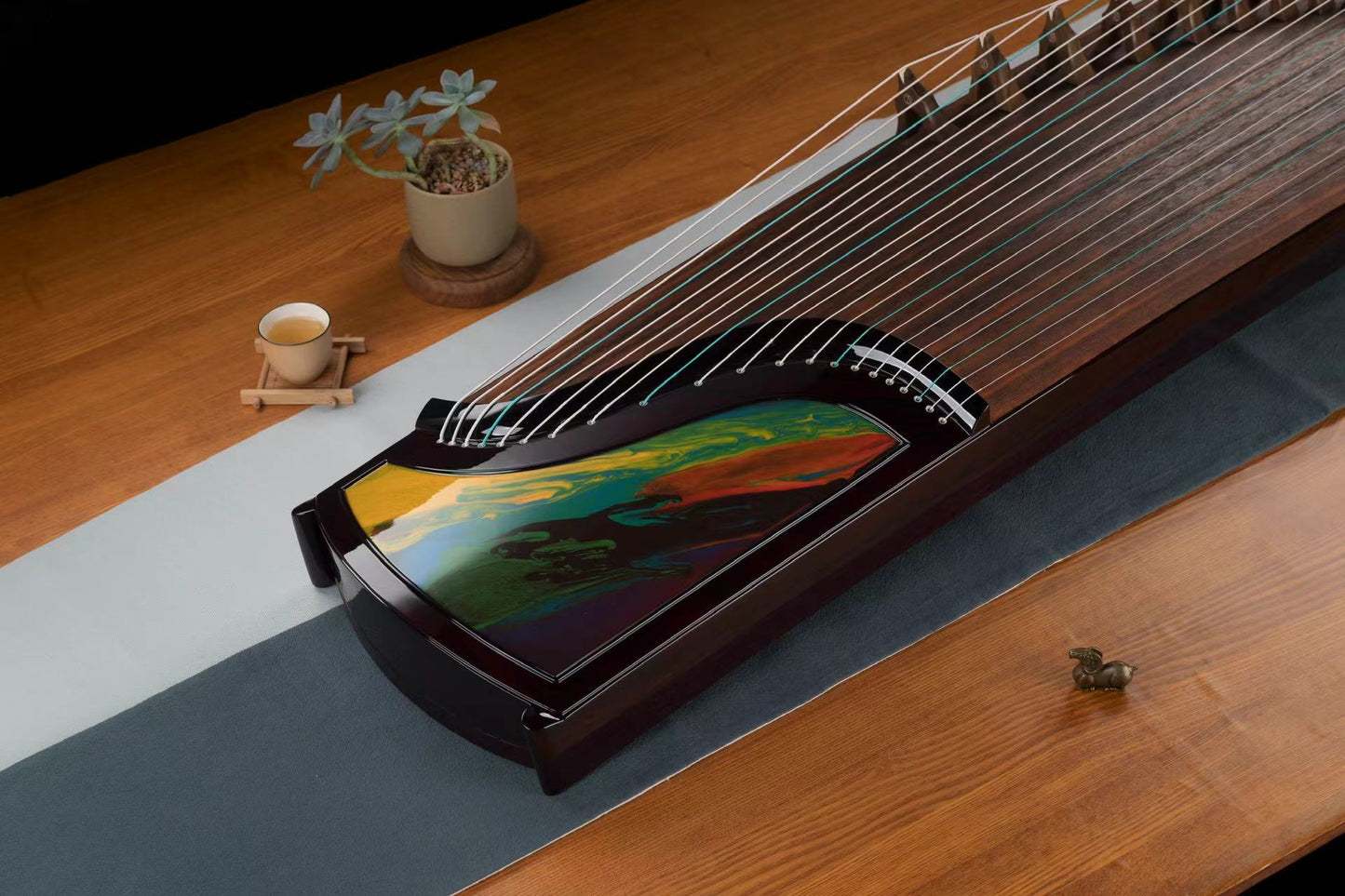 Bainianhaozheng(佰年好筝) Luminous Flow(流光) 163cm/63.8in Professional Guzheng with Hand-Painted Lacquer, Zambia Rosewood Finish, Premium Lankao Paulownia Soundboard