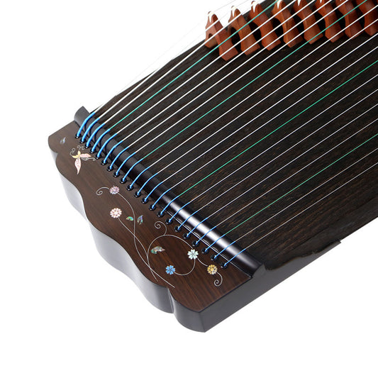 LANDTOM Blossom Heart 88cm/34.6in Small Portable Guzheng Professional Performance & Examination Grade with Paulownia Soundboard, Ebony Trim, Mother-of-Pearl Inlay & Steel-Core Nylon Strings, Mini Guzheng