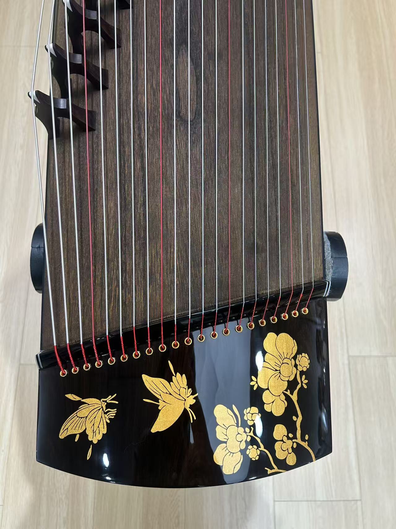 Zhuque朱雀 135cm/53.1inch Fluttering Blossoms Professional Portable Guzheng with Premium Lankao Paulownia Soundboard, Ebony Trim, Ebony Bridges & Hollow-Carved Construction