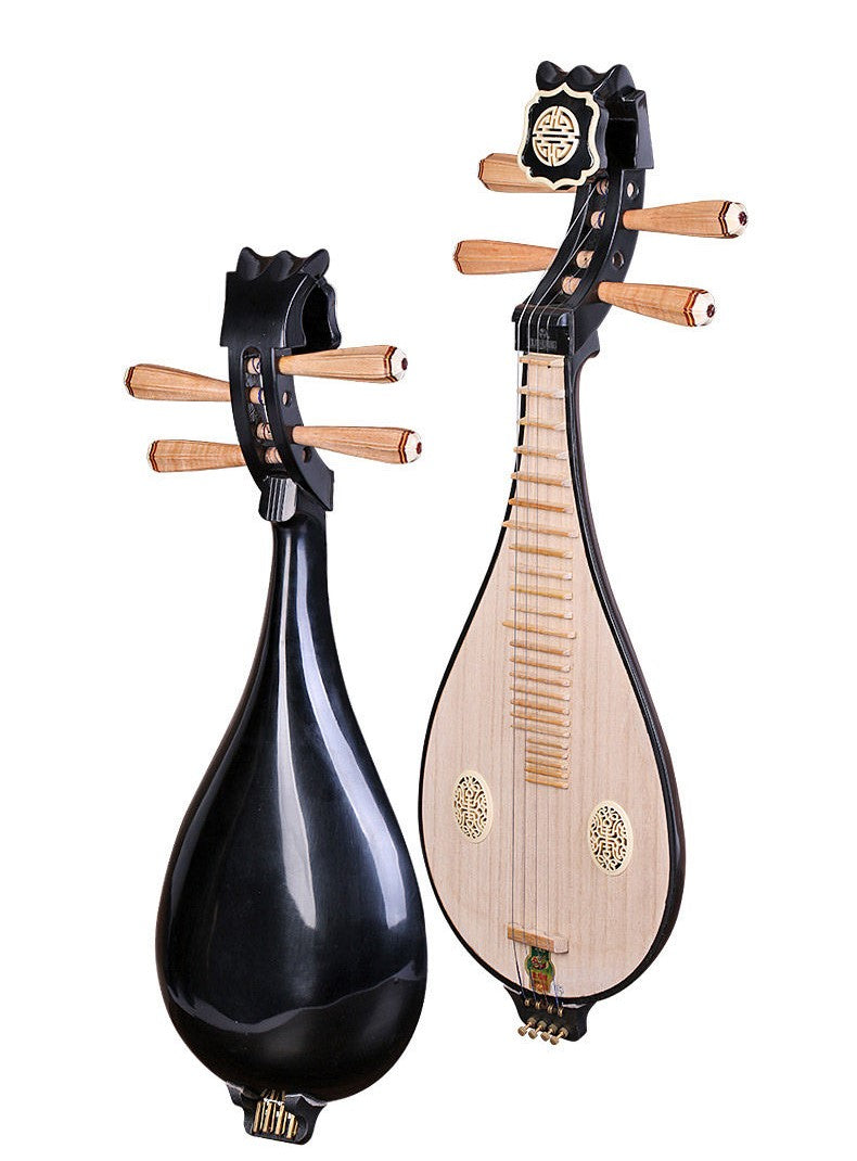 Dunhuang敦煌 654 Ruyi Head Liuqin Beginner Chinese Mandolin with Paulownia Soundboard, Catalpa Wood Body and Rosewood Pegs with Bone Inlays, 4-String Traditional Chinese Instrument