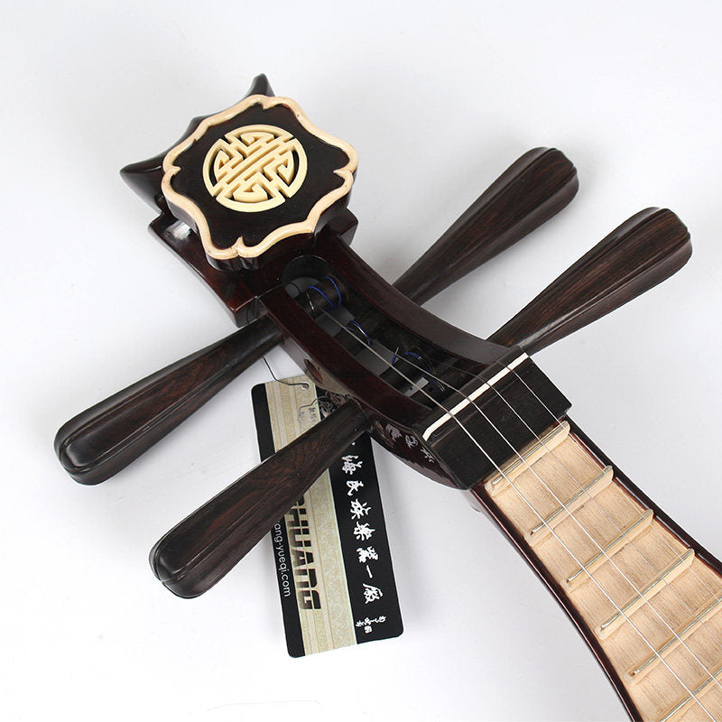 Dunhuang敦煌 652 Professional Liuqin with Fine Tuners, Paulownia Soundboard, Dalbergia Rosewood Body & African Blackwood Tuning Pegs, 4-String Chinese Mandolin for Performance & Examinations