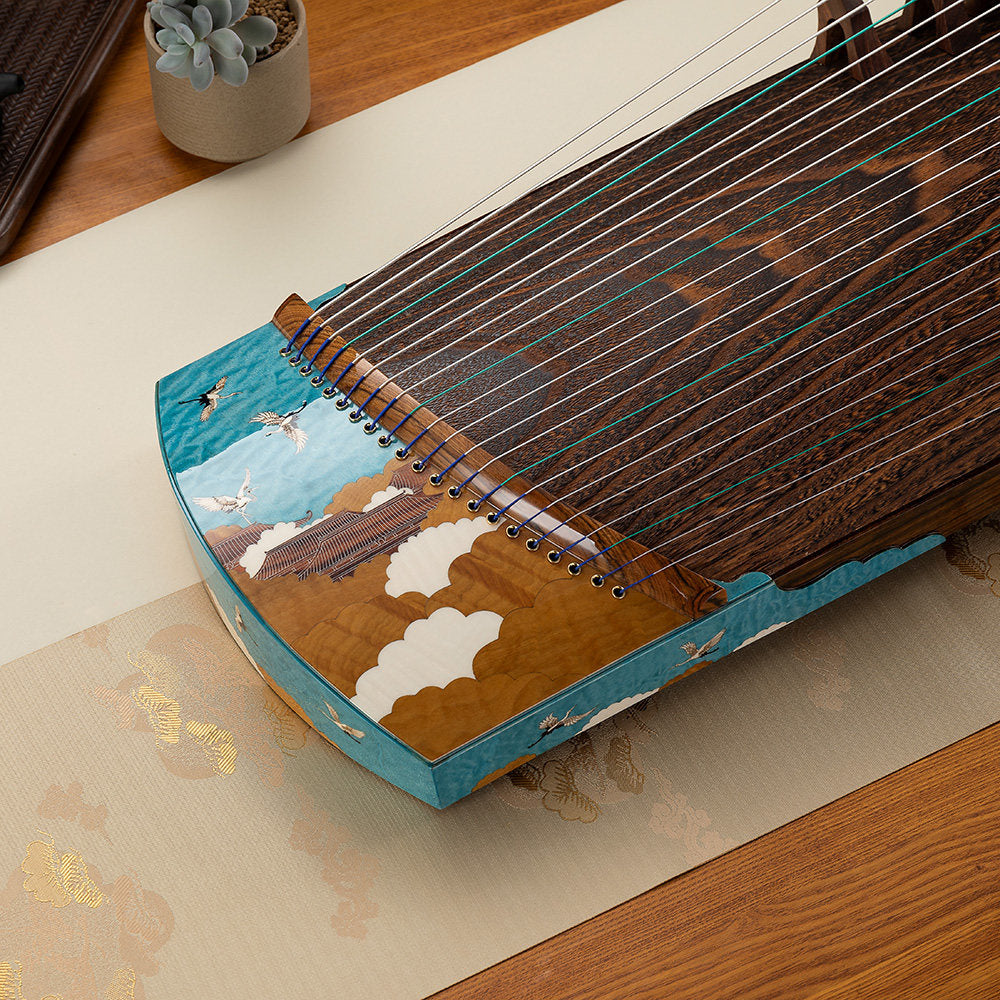 LANDTOM 135cm/53.1in Celestial Crane Portable Guzheng, Professional Carved Mini Guzheng挖筝, Grade A Lankao Paulownia Soundboard, Teak Trim Small Guzheng