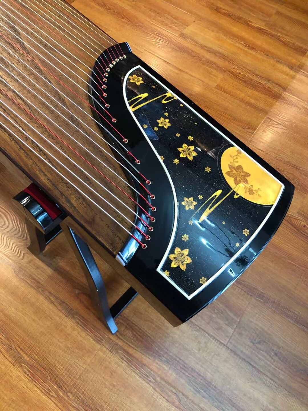 Zhuque朱雀 Series 6 Gilded Echoes Professional Guzheng with Premium Lankao Paulownia Soundboard, African Rosewood Body, Ebony Bridges & One-Piece Hollow-Carved Construction