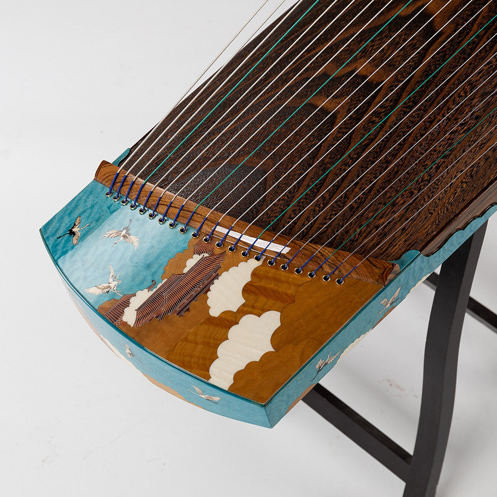 LANDTOM 135cm/53.1in Celestial Crane Portable Guzheng, Professional Carved Mini Guzheng挖筝, Grade A Lankao Paulownia Soundboard, Teak Trim Small Guzheng