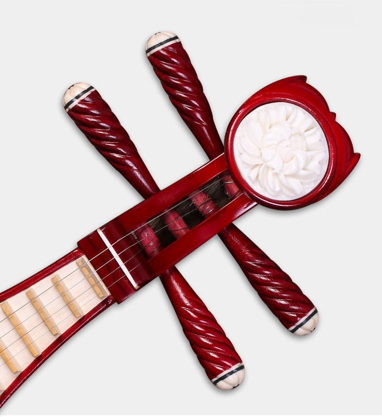 LANDTOM Beginner Liuqin with Paulownia Soundboard, Hongmu Hardwood Body & Peony Headstock, 4-String Traditional Chinese Mandolin for Students and Entry-Level Players