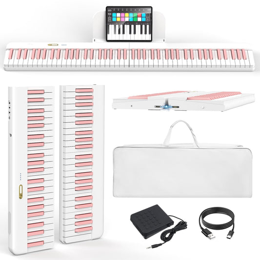 LANDTOM Piano Keyboard 88 Keys with Magnetic Connection | for Beginners, Birthday Gifts | Portable Foldable Electric Piano Keyboard, Lightweight Purple Keys, Sustain Pedal, Piano Bag