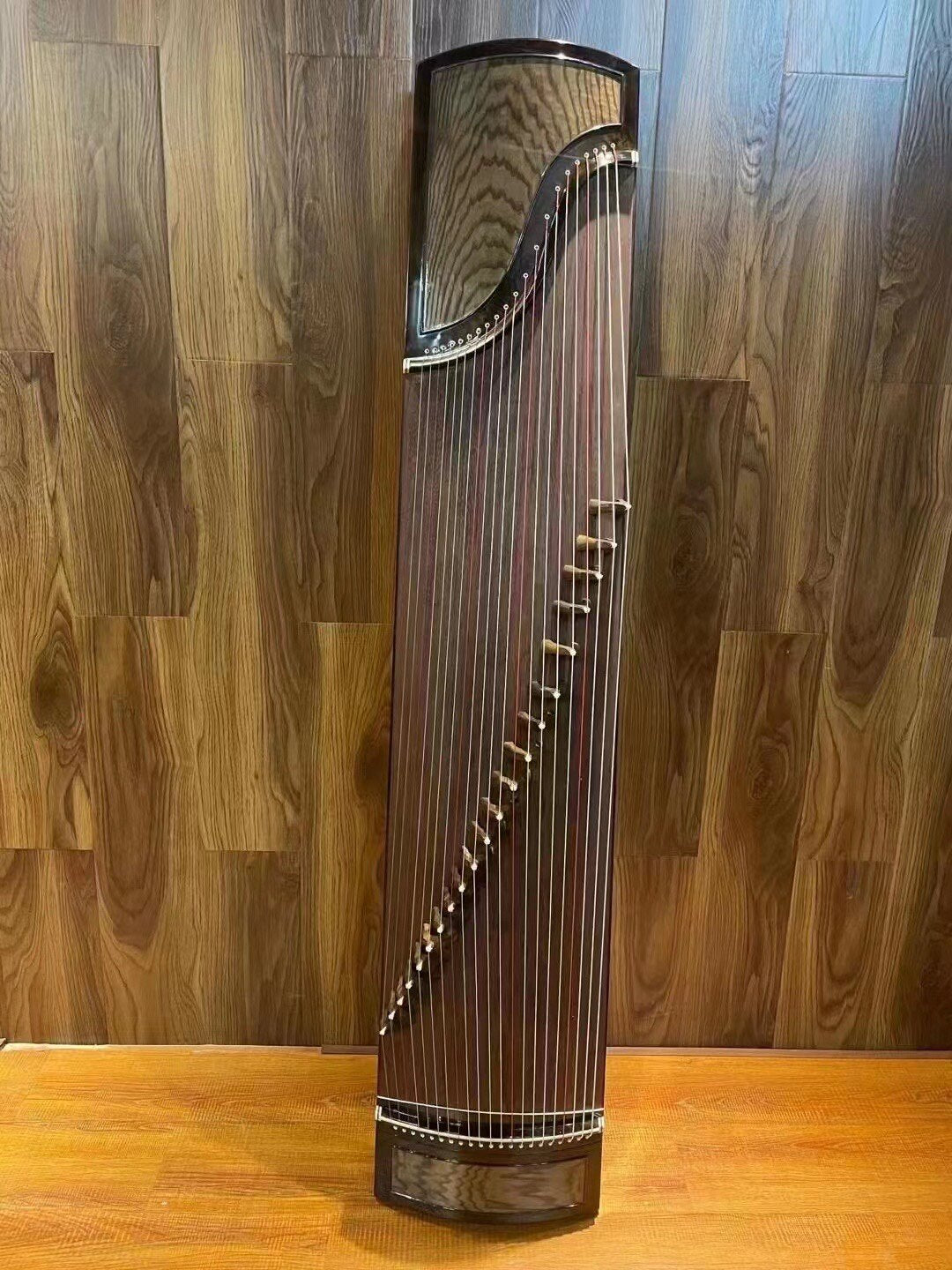 Zhuque朱雀 Series 8 Golden Crest Professional Guzheng with Premium Lankao Paulownia Soundboard, Black Walnut Body, Ebony Bridges & One-Piece Hollow-Carved Construction