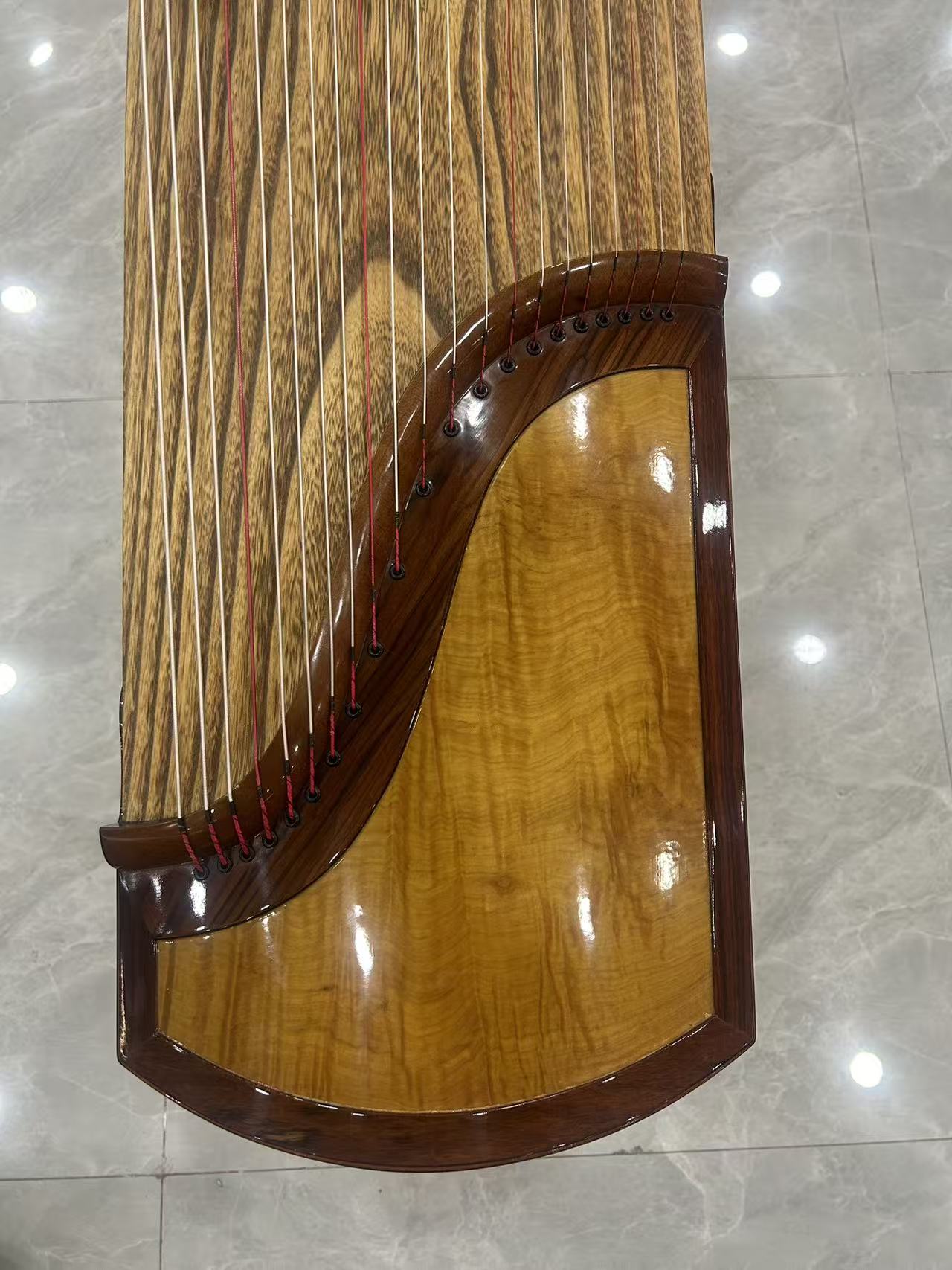 Longyin龙音 Gilded Zen Melody鎏金梵韵 S-163 Professional 163 cm/64.2” Guzheng with Selected Rosewood Body, Golden Nanmu Accents & Grade-A Lankao Paulownia Soundboard, Full-Carved Design, 21-String Chinese Zither