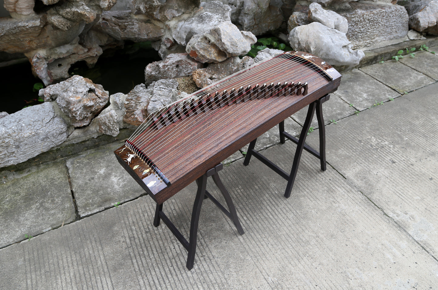 LANDTOM 100cm/39.4in "Forest Serenade" Portable Guzheng, Professional Thick-Carved Mini Guzheng 厚挖筝, Grade A Lankao Paulownia Soundboard, Burl Wood Trim Small Guzheng
