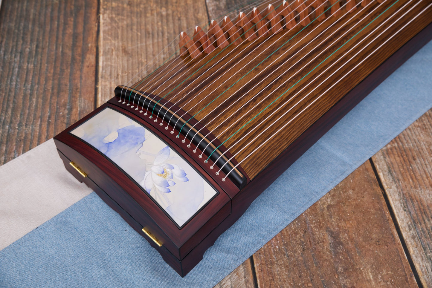LANDTOM Lotus in Violet Haze 163cm/64.2in Professional Guzheng with Broadleaf Rosewood, Paulownia Soundboard, Hand-Painted Artwork & Performance Grade
