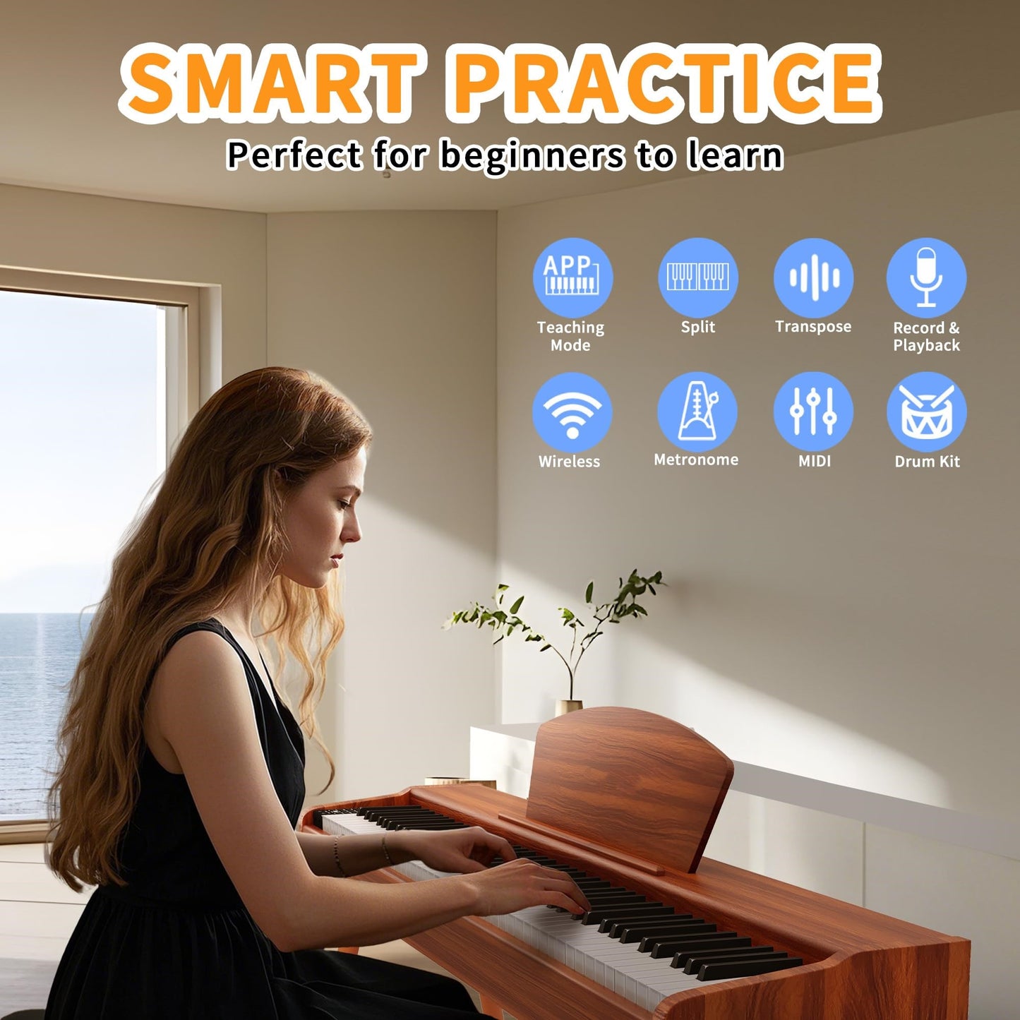 LANDTOM 130Z-4S Digital Piano 88-Key Fully Weighted Keyboard | Hammer Action Electric Piano, Full-Size Wooden Pianos for Beginner Professional Adults with Sheet Music Stand, Triple Pedal
