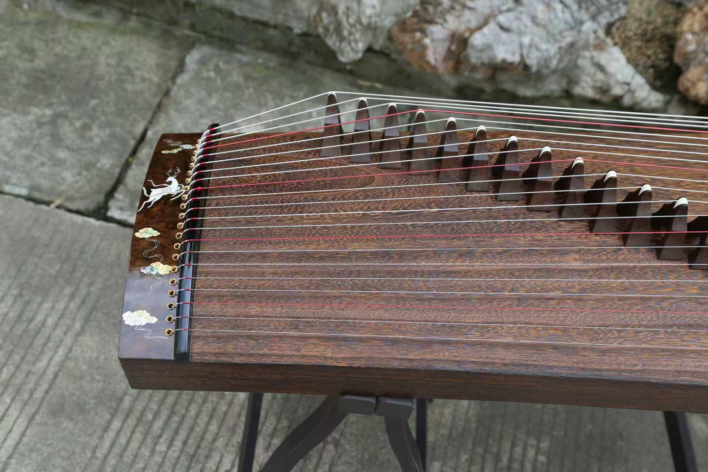 LANDTOM 100cm/39.4in "Forest Serenade" Portable Guzheng, Professional Thick-Carved Mini Guzheng 厚挖筝, Grade A Lankao Paulownia Soundboard, Burl Wood Trim Small Guzheng