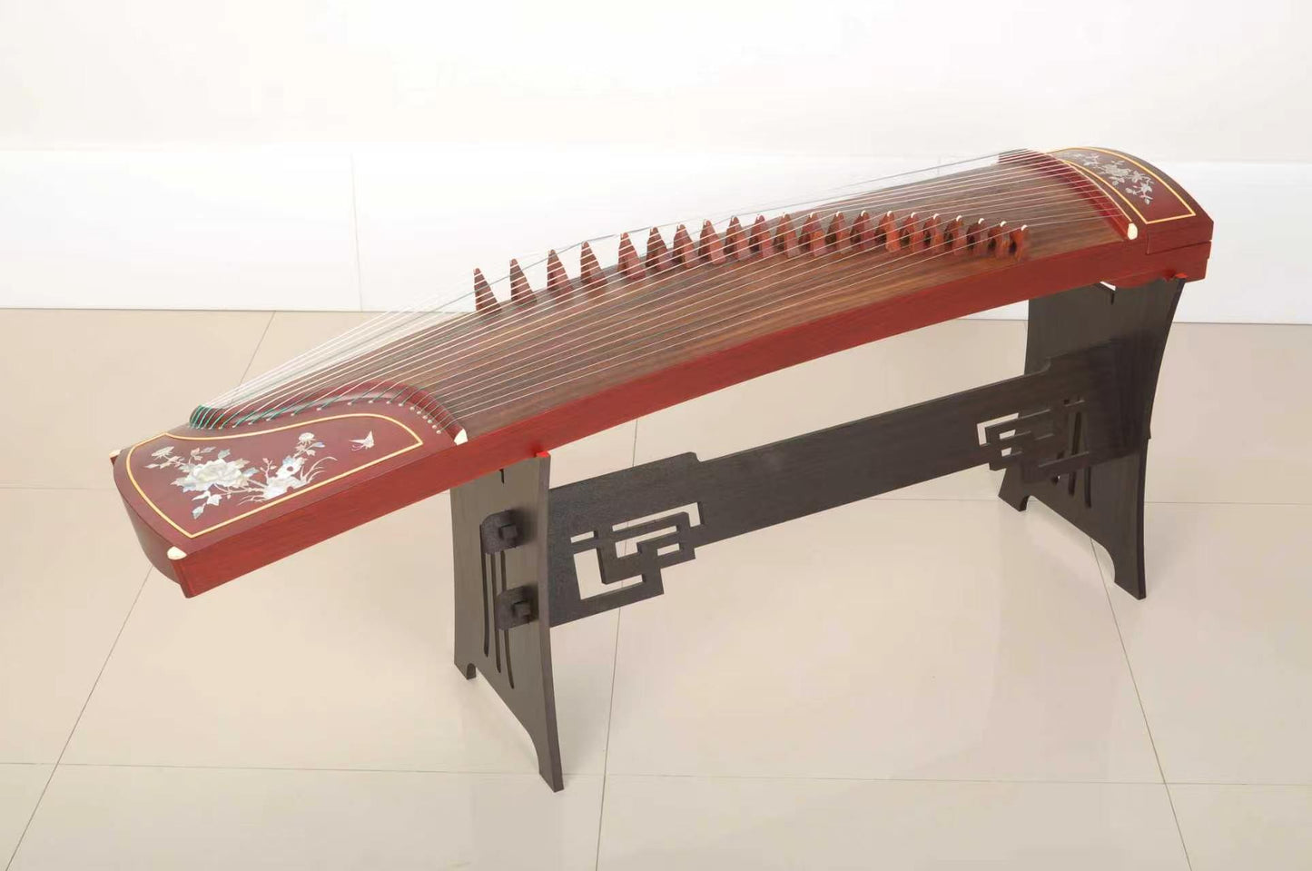 LANDTOM Peony Splendor 163cm/64.2in Beginner Guzheng with Lankao Paulownia Soundboard, Red Sandalwood Trim & Peony Artwork
