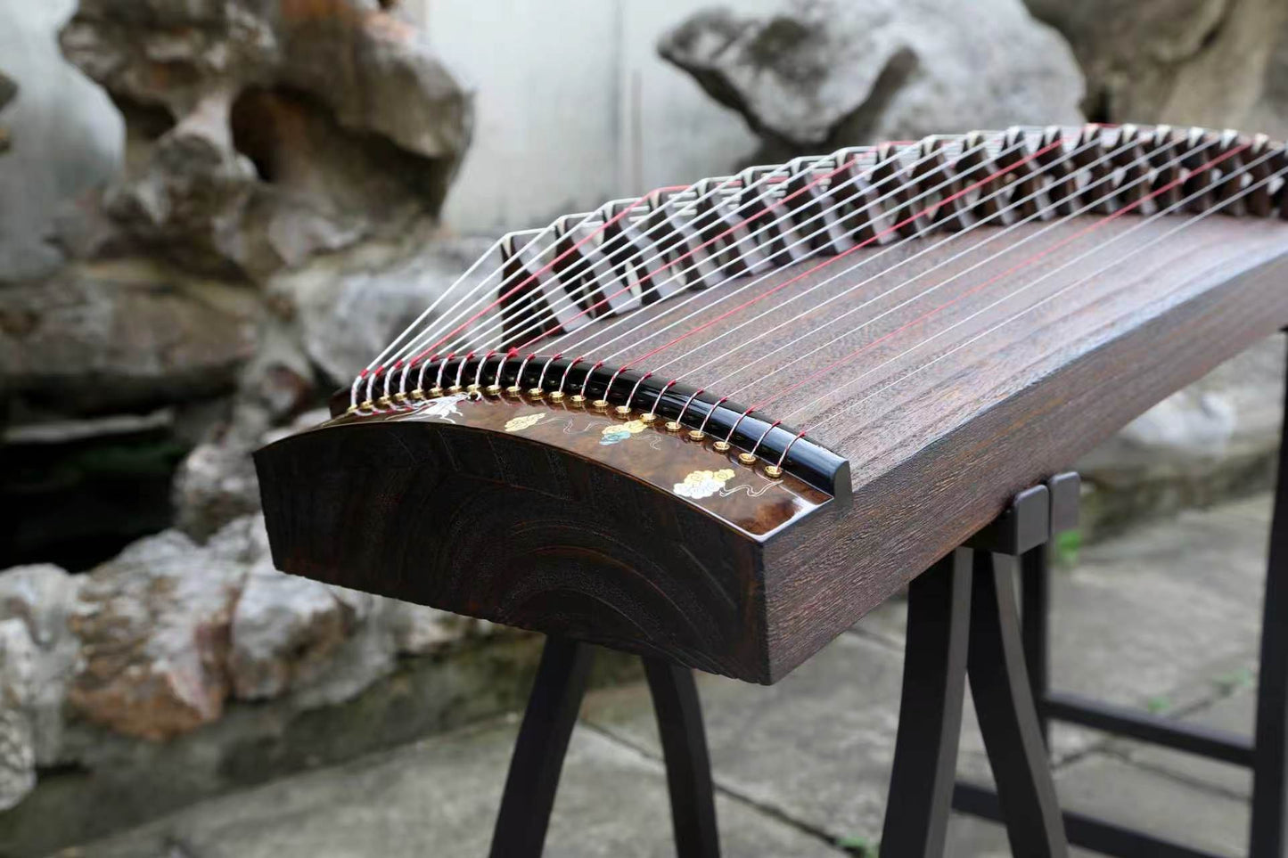 LANDTOM 100cm/39.4in "Forest Serenade" Portable Guzheng, Professional Thick-Carved Mini Guzheng 厚挖筝, Grade A Lankao Paulownia Soundboard, Burl Wood Trim Small Guzheng