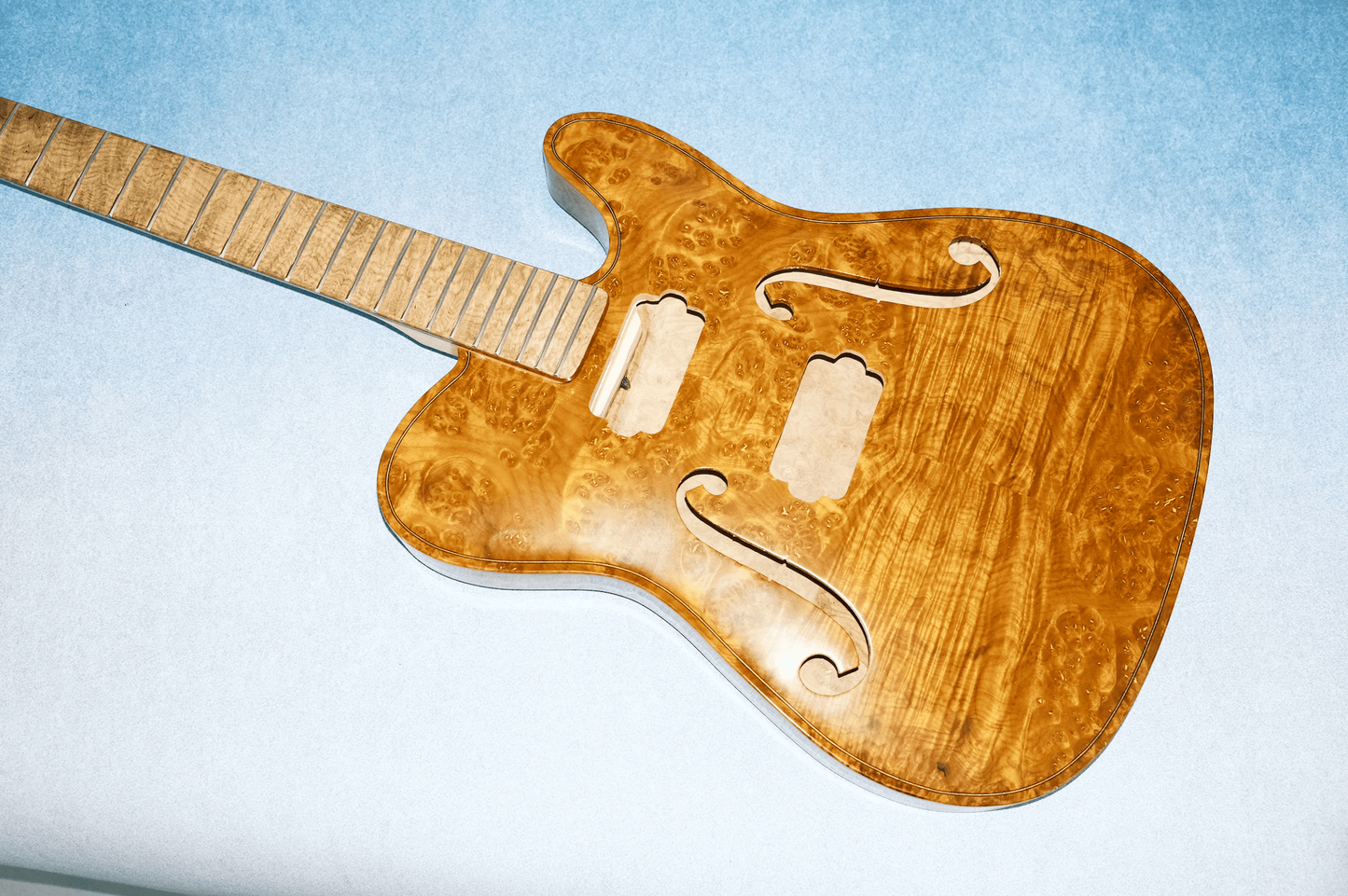 LANDTOM Burl Maple Spruce Violentelecaster Archtop Handcraft Semi Finished Electric Guitar Carved Hollow Body Jazz Yunzhi Custom