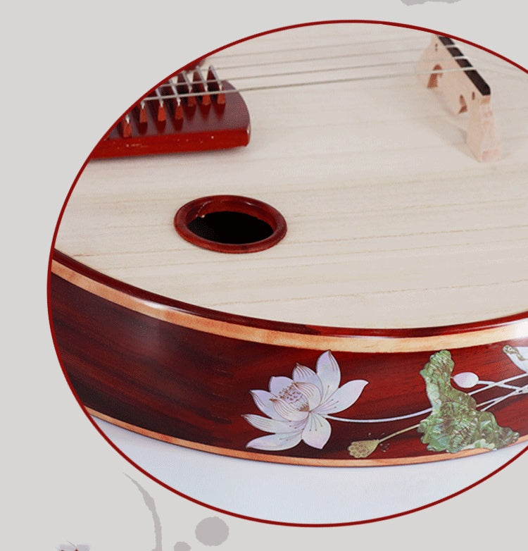 LANDTOM Rosewood Zhongruan Intermediate Performance & Examination Grade with Paulownia Soundboard, Cutaway Body, Lotus Inlay, Peony Headstock & Bird-Shaped Sound Holes