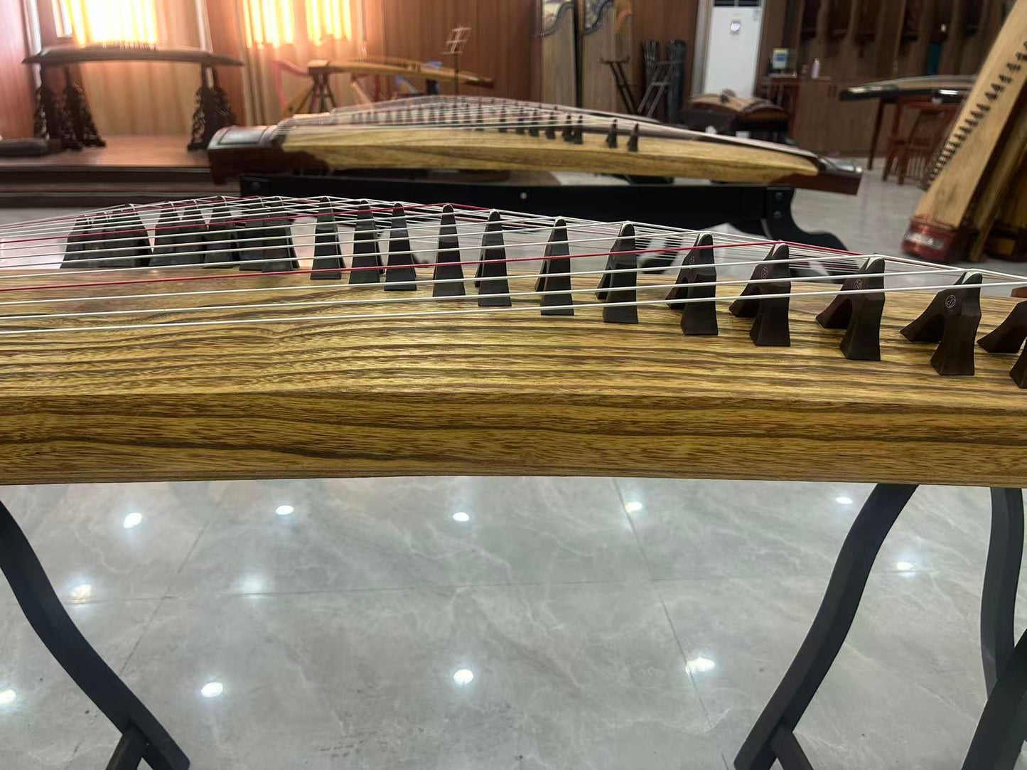 Longyin龙音 Gilded Zen Melody鎏金梵韵 S-163 Professional 163 cm/64.2” Guzheng with Selected Rosewood Body, Golden Nanmu Accents & Grade-A Lankao Paulownia Soundboard, Full-Carved Design, 21-String Chinese Zither