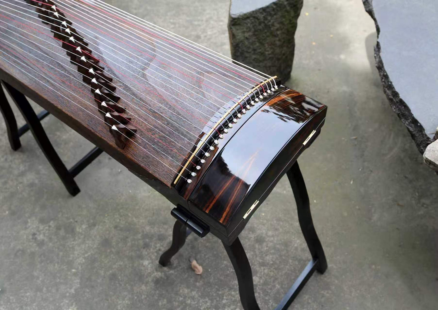 LANDTOM 130cm/51.2in "Moonlit Resonance" Portable Guzheng, Professional Thick-Carved Mini Guzheng 厚挖筝, Grade A Lankao Paulownia Soundboard, Ebony Trim Small Guzheng